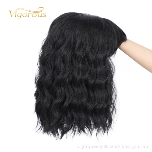 Vigorous Good Quality Cheap Heat Resistant Water Wave Black Pre Plucked Manufacturers Wholesale Synthetic Wig